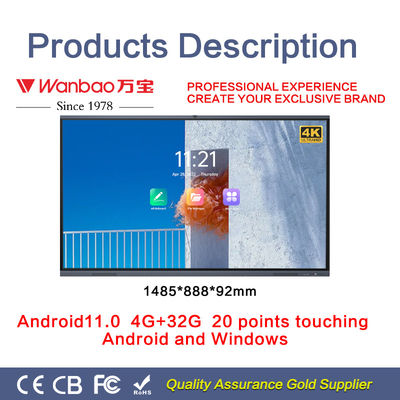 65&quot; tablero interactivo de Whiteboard de la pantalla interactiva de 4K LED para la conferencia